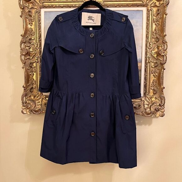 EEUC Women's Burberry London Jacket Trench Coat Dress Navy Blue US Size 8 - Picture 1 of 7